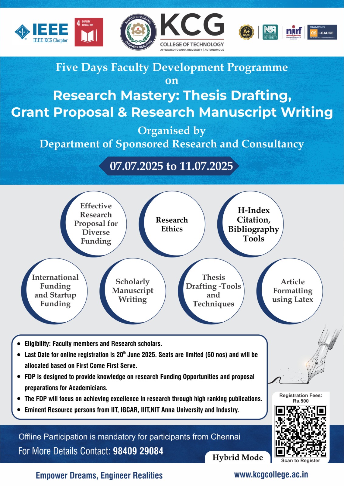 Five-Day Faculty Development Programme on Research Mastery: Thesis Drafting, Grant proposal & Research Manuscript Writing 2025